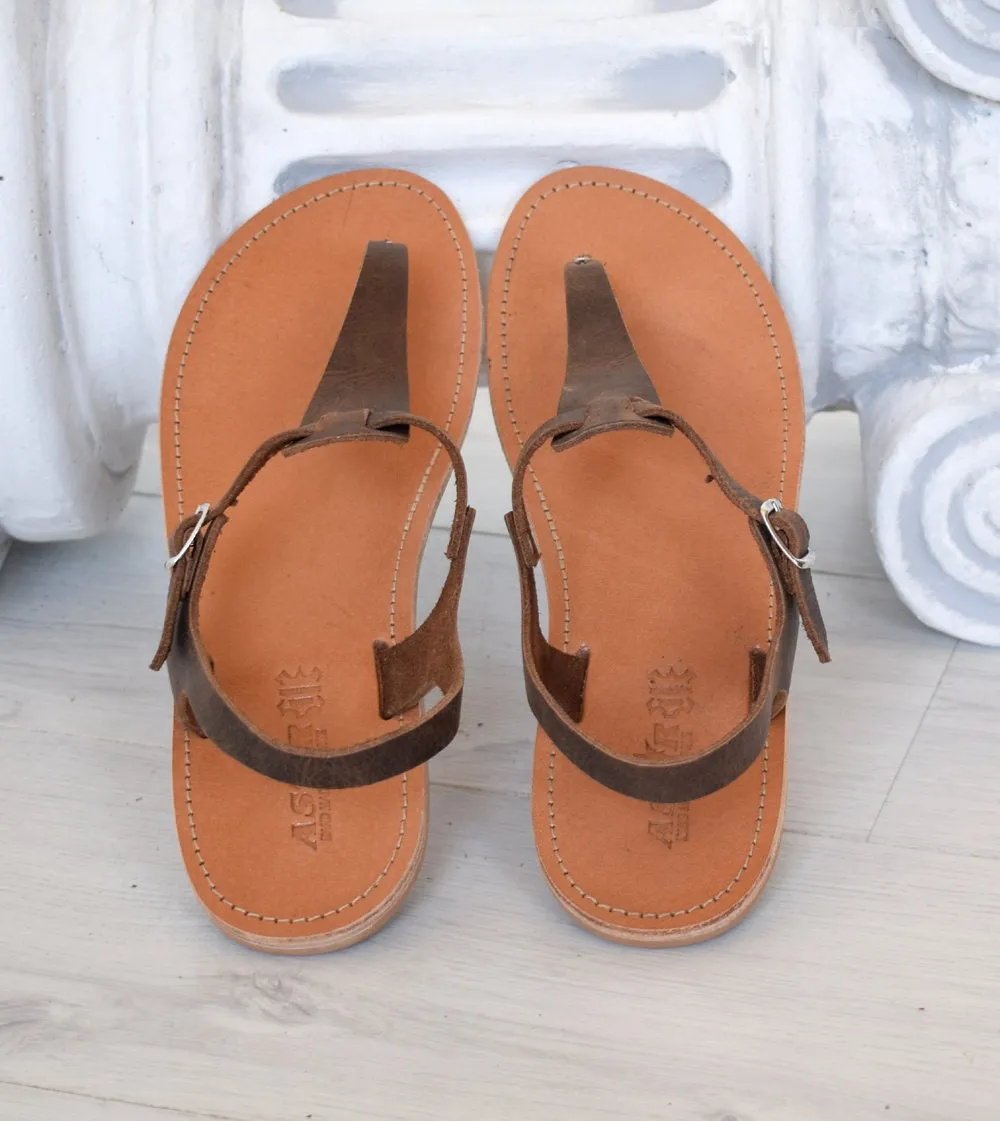 Roman sandals, brown T bar men sandals, Spartan sandals, Thongs sandals,  gladiator sandals, Ancient Greek leather sandals, SKOPELOS1