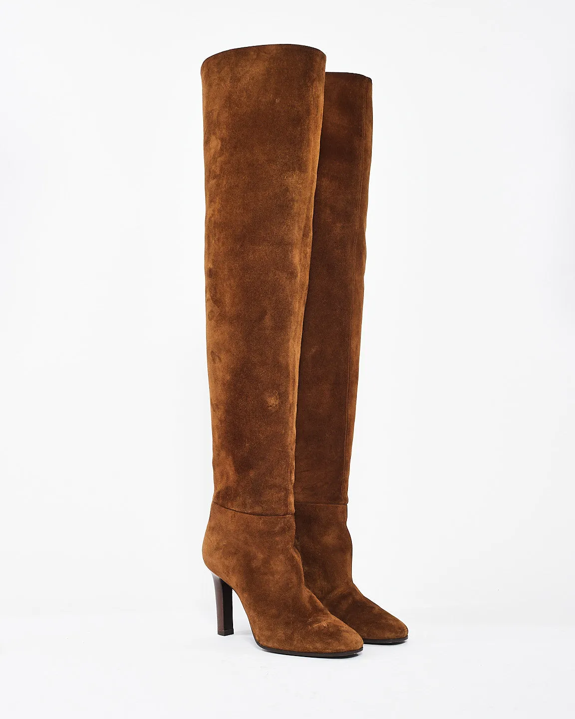 Saint Laurent Tan Suede Over-the-Knee Boots - 37