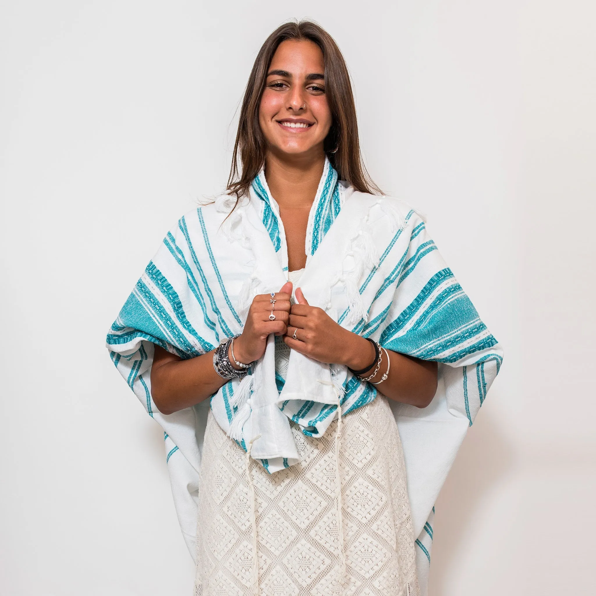 Samuel - Wool Tallit  - Turquoise and Silver
