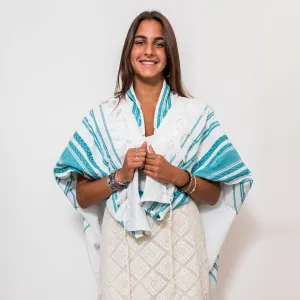 Samuel - Wool Tallit  - Turquoise and Silver