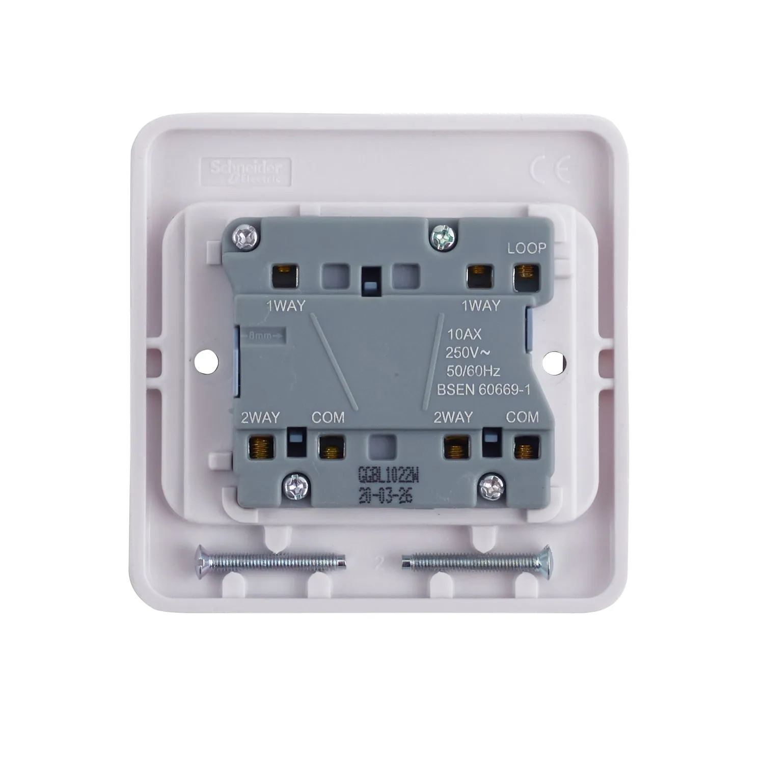 Schneider Electric GGBL1022W Lisse White Moulded 10AX 2G 2-Way Wide Rocker Switch