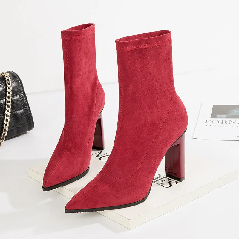 Sexy Tube Boots Pointed Suede Thick with Women's Boots Was Thin Elastic Wild Nightclub Slim Boots