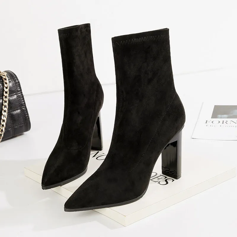 Sexy Tube Boots Pointed Suede Thick with Women's Boots Was Thin Elastic Wild Nightclub Slim Boots