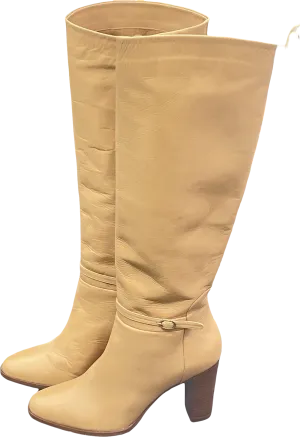 Sezane Beige Leather Knee High Heeled Boots UK 7 EU 40 👠