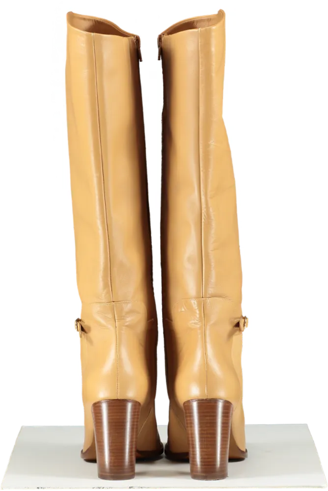 Sezane Beige Leather Knee High Heeled Boots UK 7 EU 40 👠