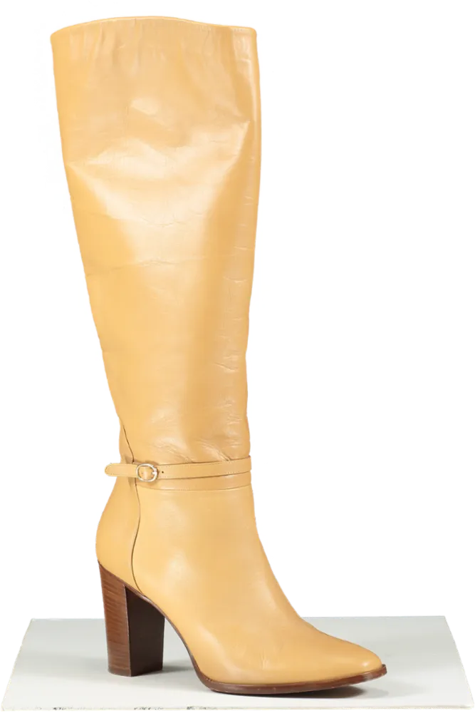 Sezane Beige Leather Knee High Heeled Boots UK 7 EU 40 👠