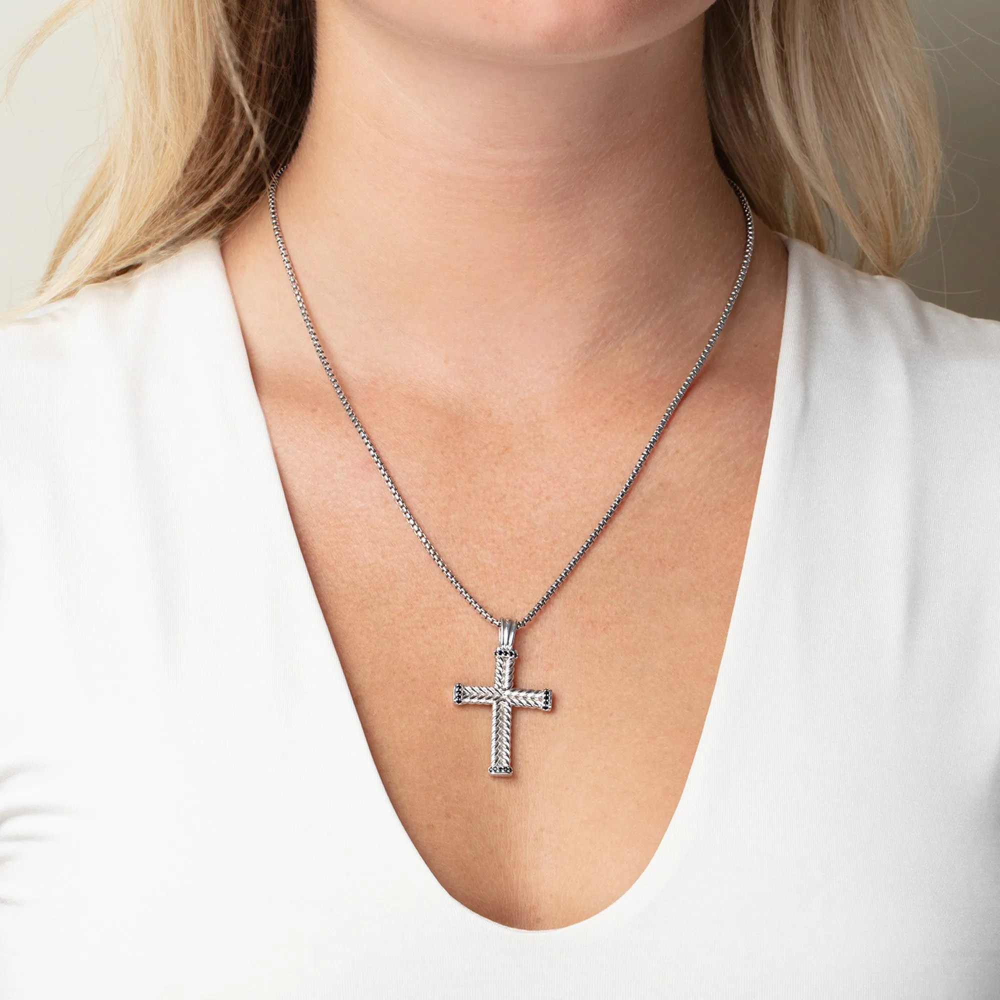 Silver Braided Cross Necklace