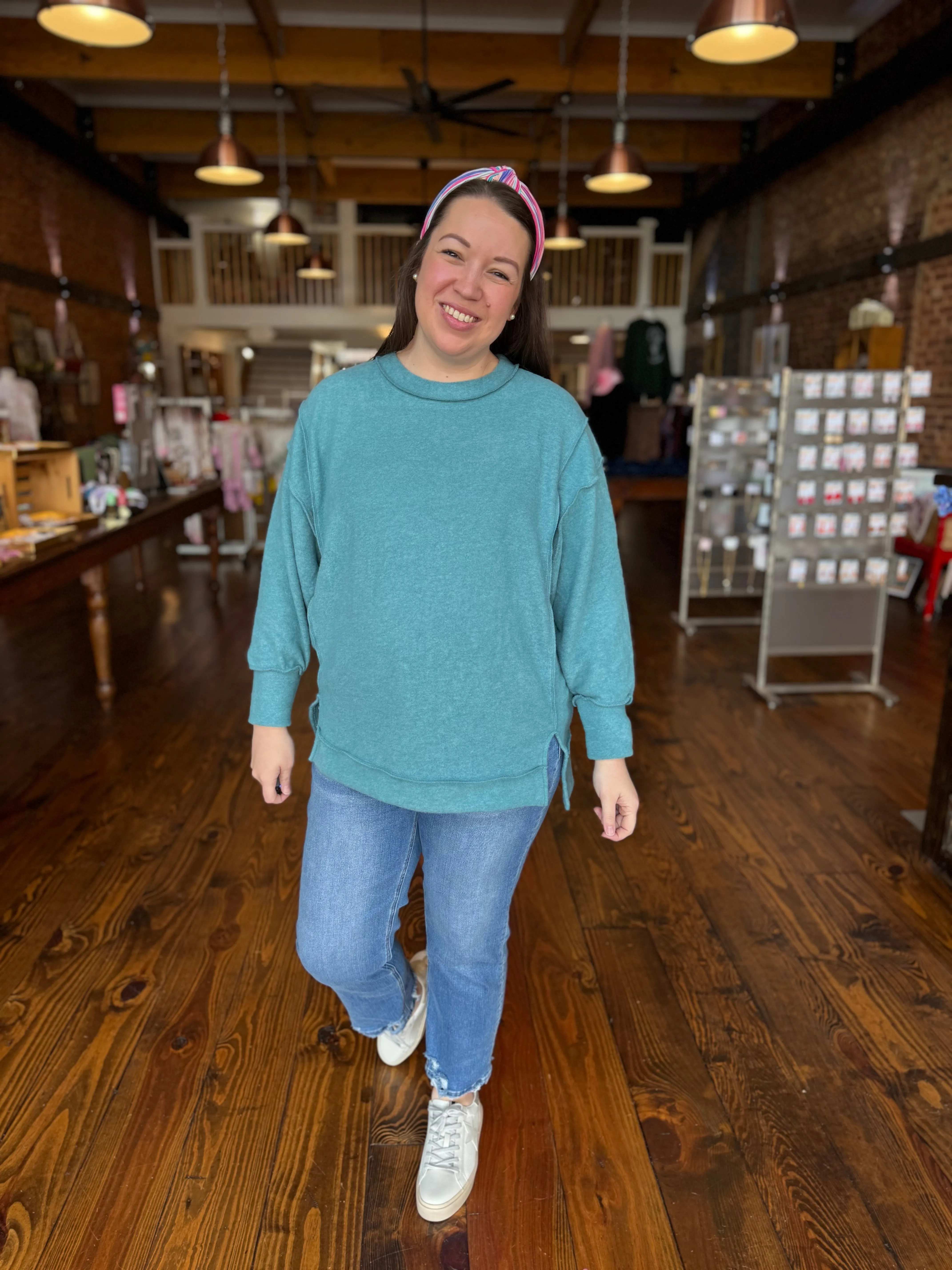 Simple Oversized Hacci Sweater in Teal