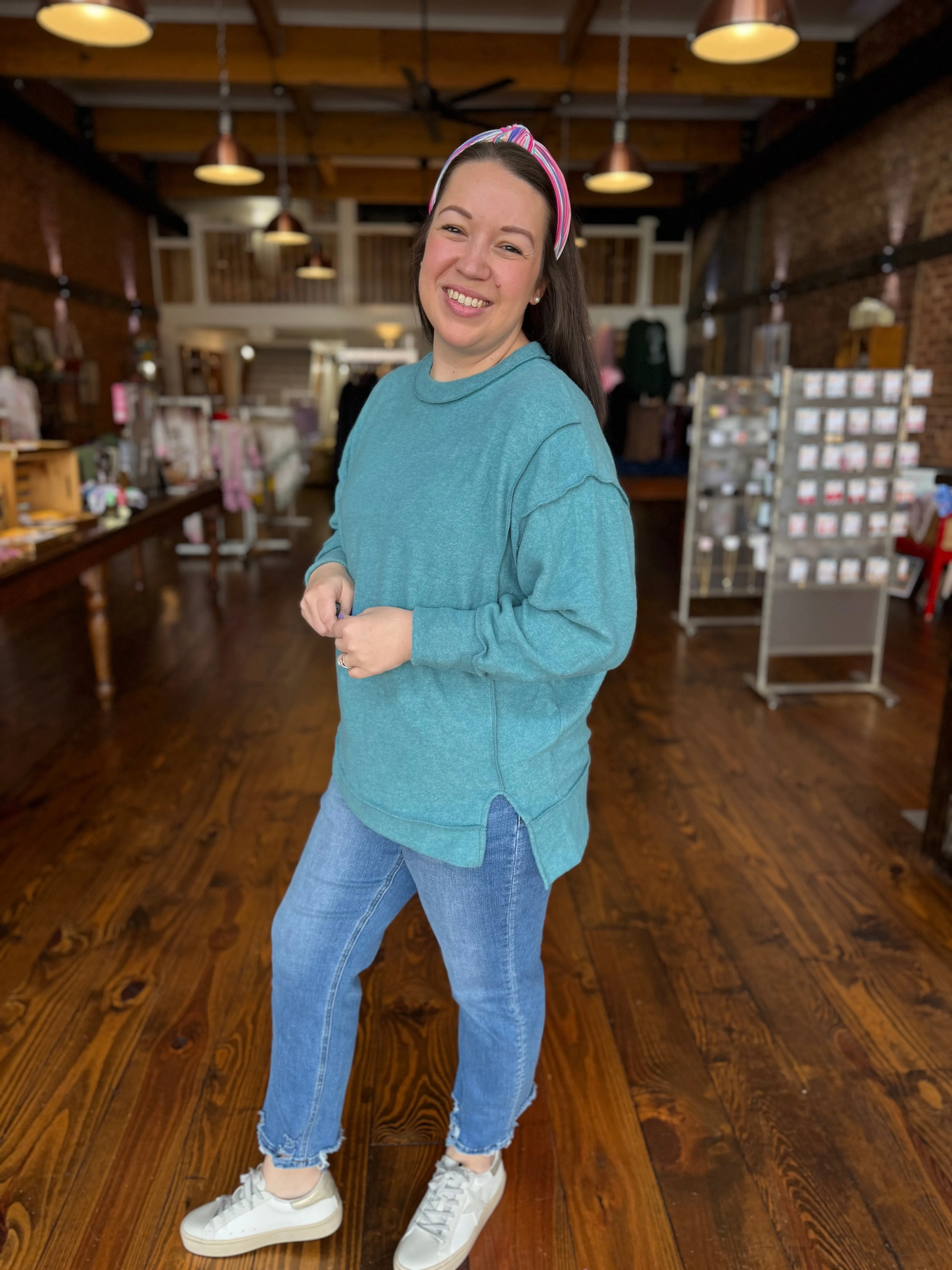 Simple Oversized Hacci Sweater in Teal