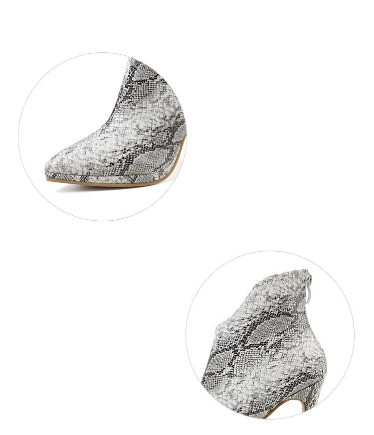 Snakeskin Chelsea Boots Women's Back Zipper Boots Pointed Stiletto High Heel Boots