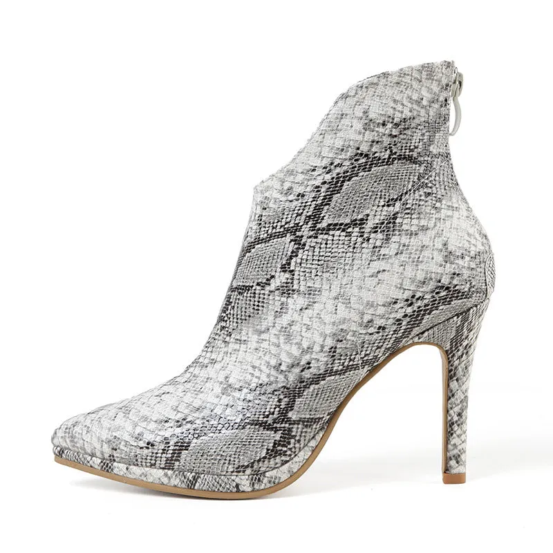 Snakeskin Chelsea Boots Women's Back Zipper Boots Pointed Stiletto High Heel Boots