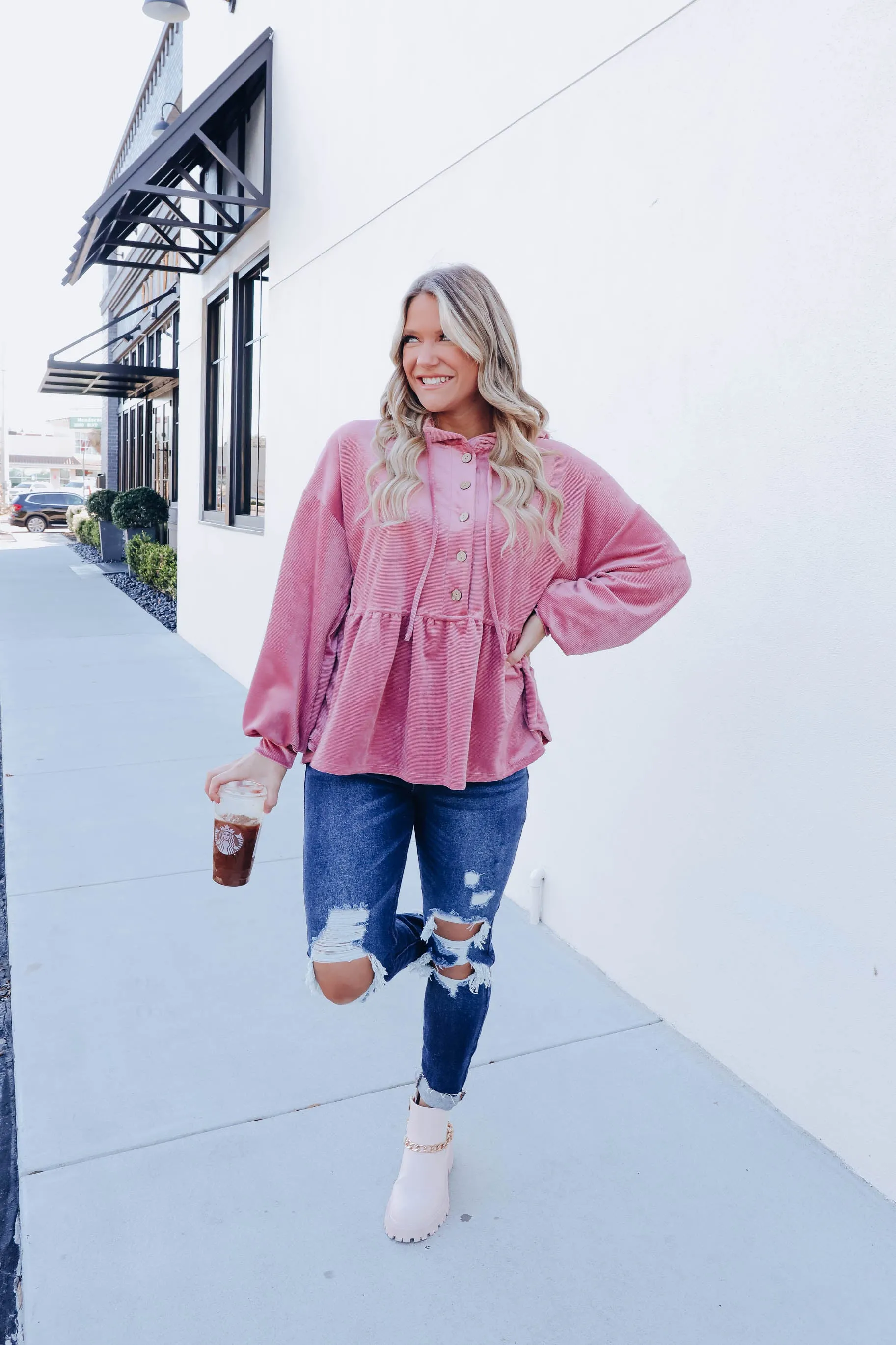 Soraya Velvet Babydoll Hoodie - Mauve