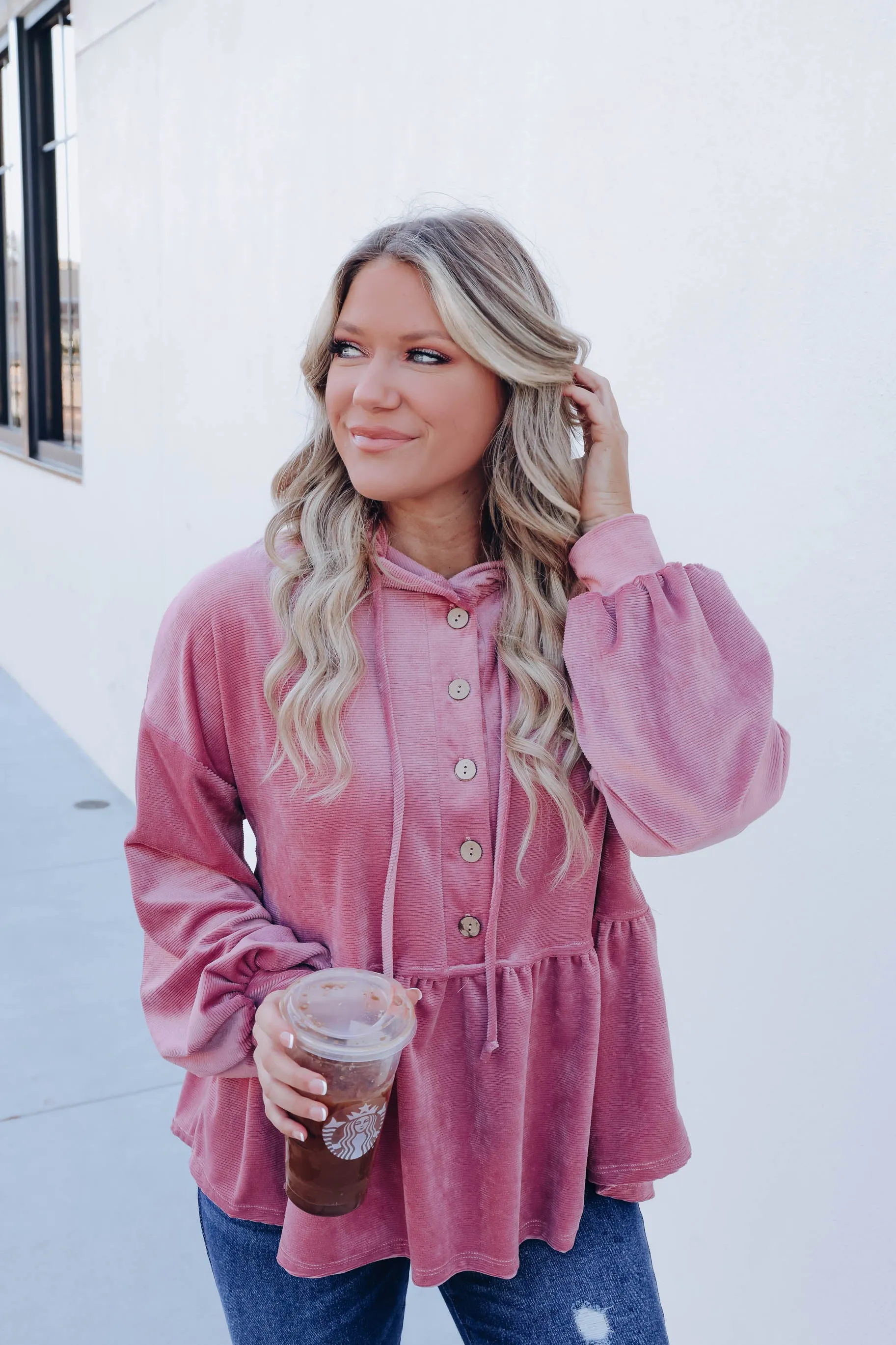 Soraya Velvet Babydoll Hoodie - Mauve