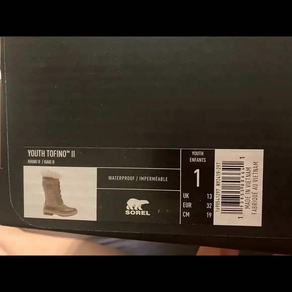 SOREL YOUTH TOFINO II BOOT SIZE 1