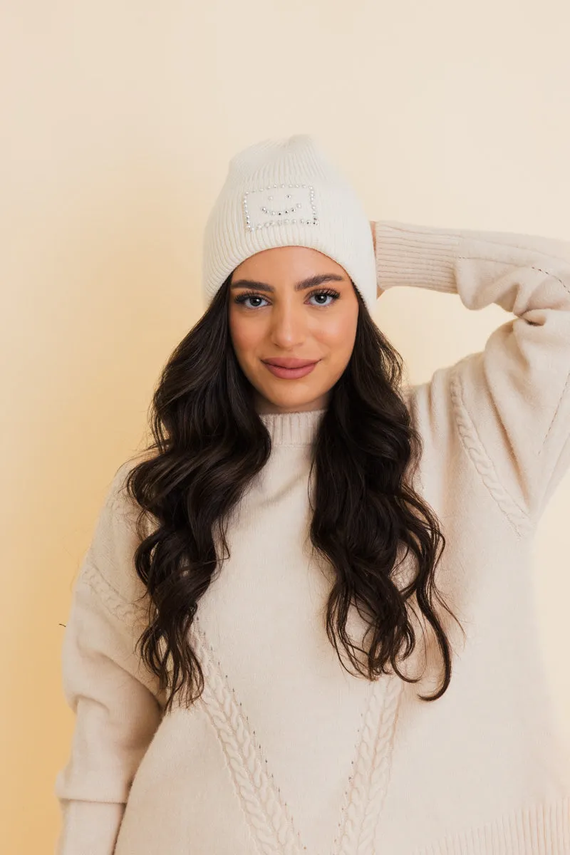Square Sparkle Smiles Ribbed Beanie- 5 colors