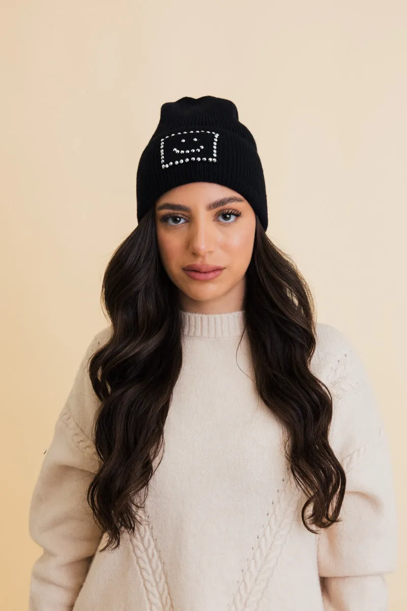 Square Sparkle Smiles Ribbed Beanie- 5 colors