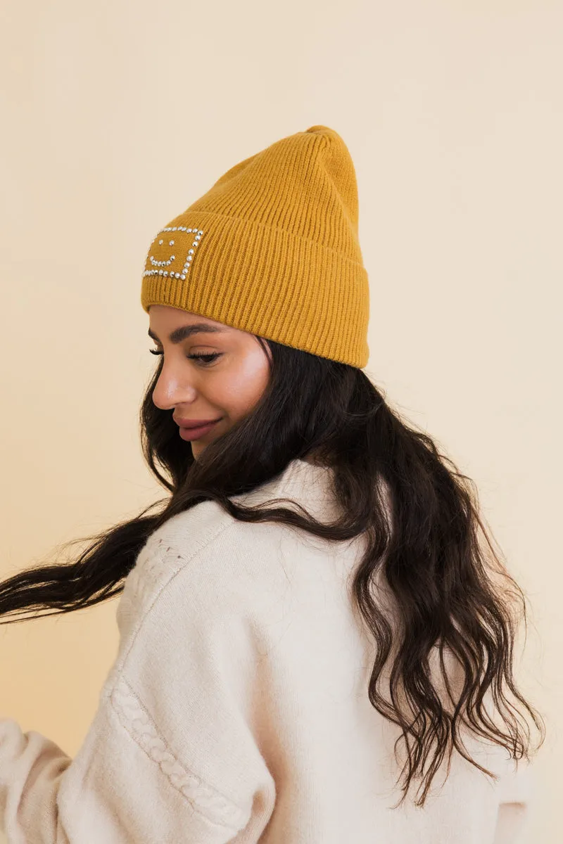 Square Sparkle Smiles Ribbed Beanie- 5 colors