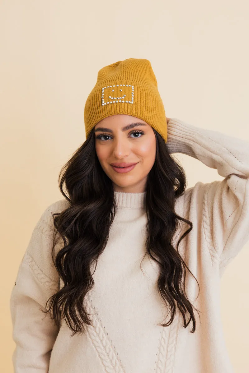 Square Sparkle Smiles Ribbed Beanie- 5 colors