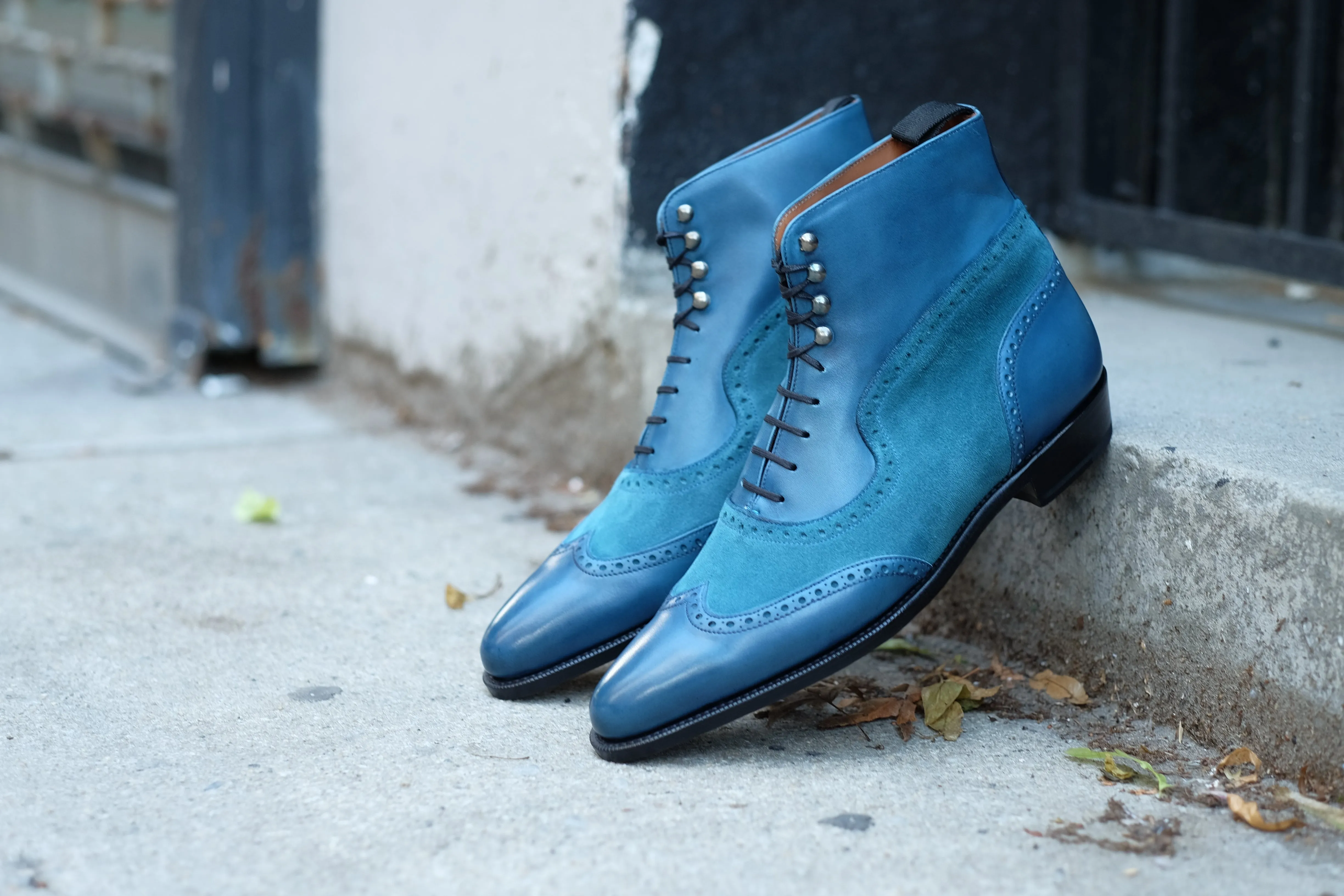 Starkey - MTO - Shaded Teal Calf / Teal Suede  - JKF Last - Single Leather Sole