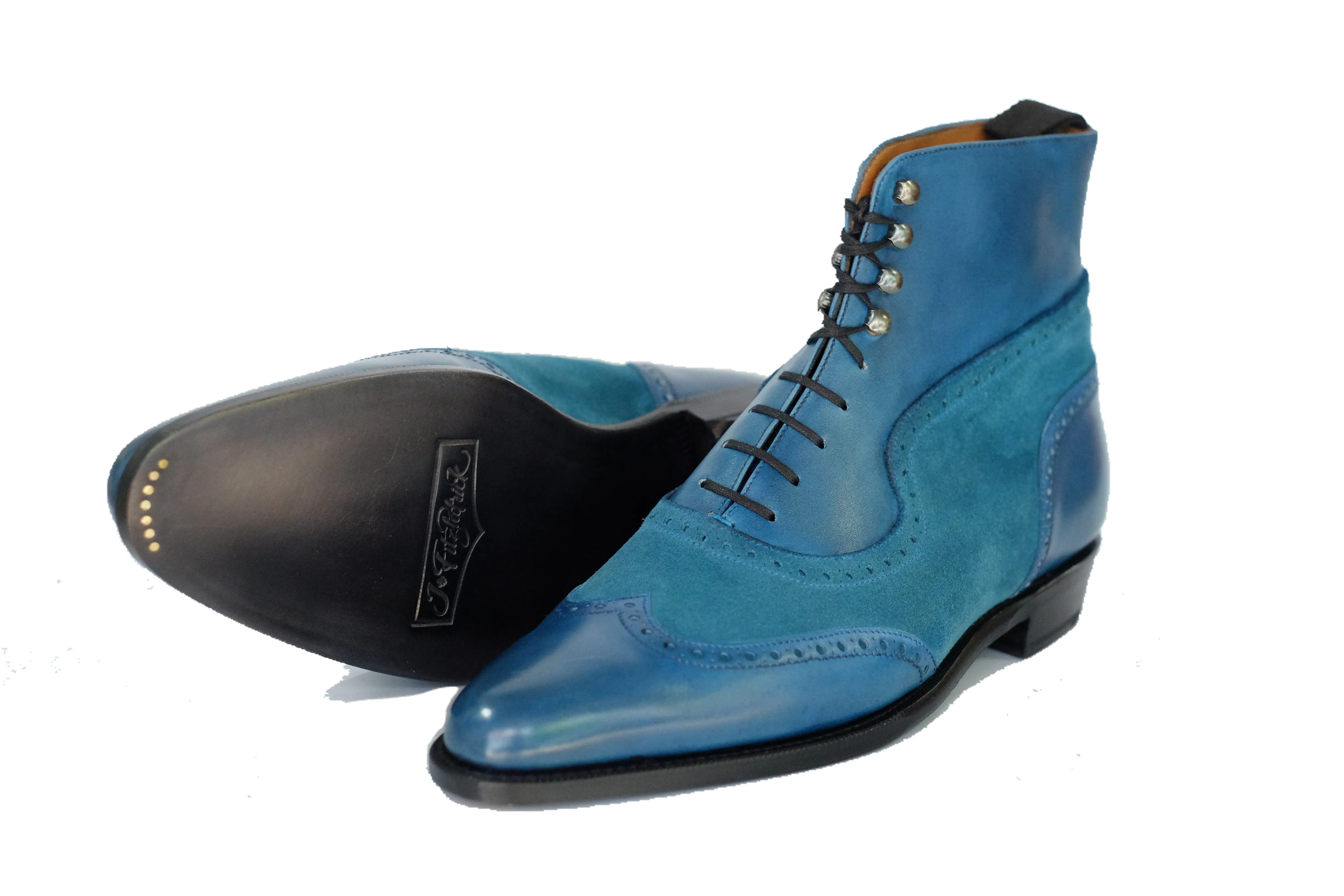 Starkey - MTO - Shaded Teal Calf / Teal Suede  - JKF Last - Single Leather Sole