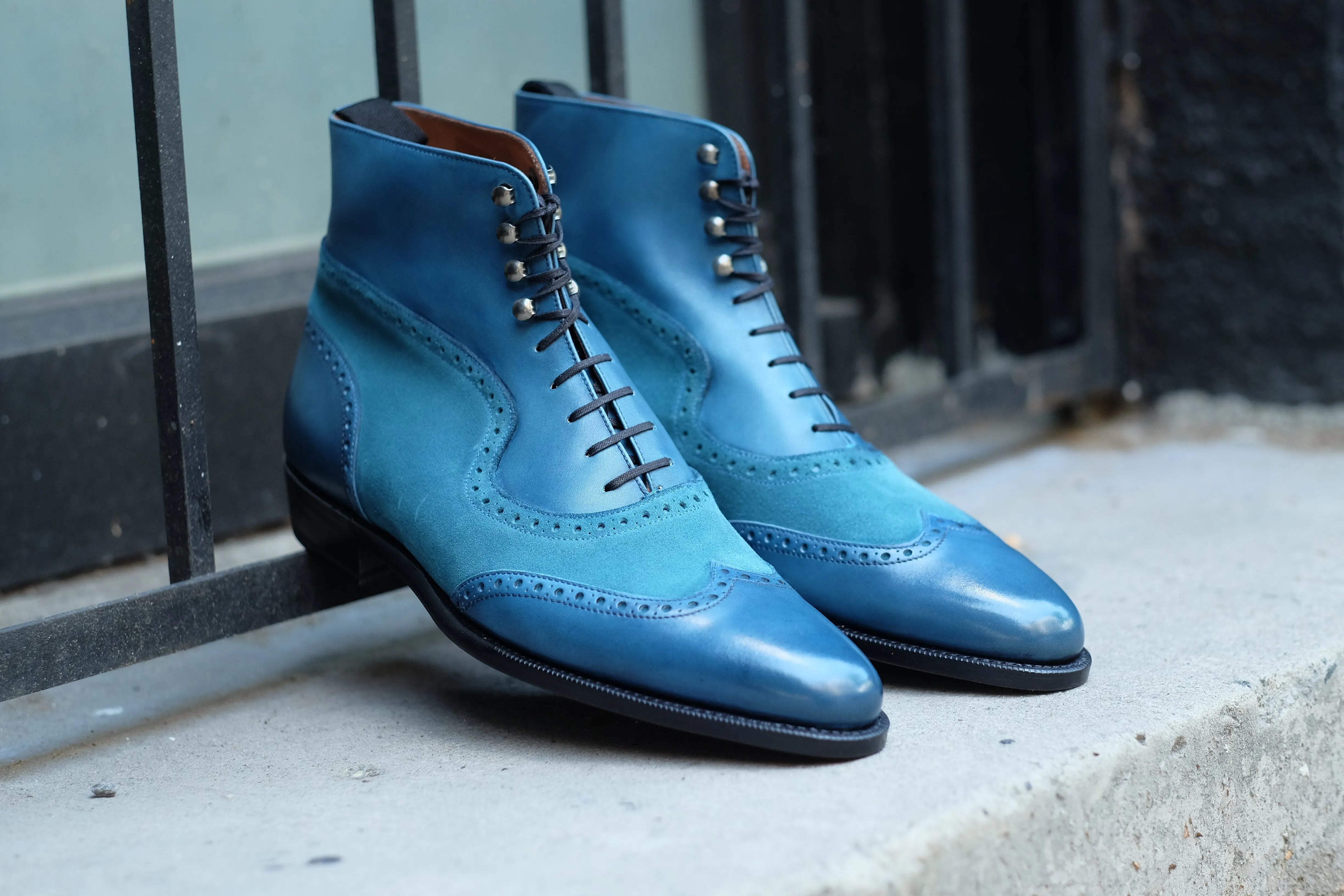 Starkey - MTO - Shaded Teal Calf / Teal Suede  - JKF Last - Single Leather Sole