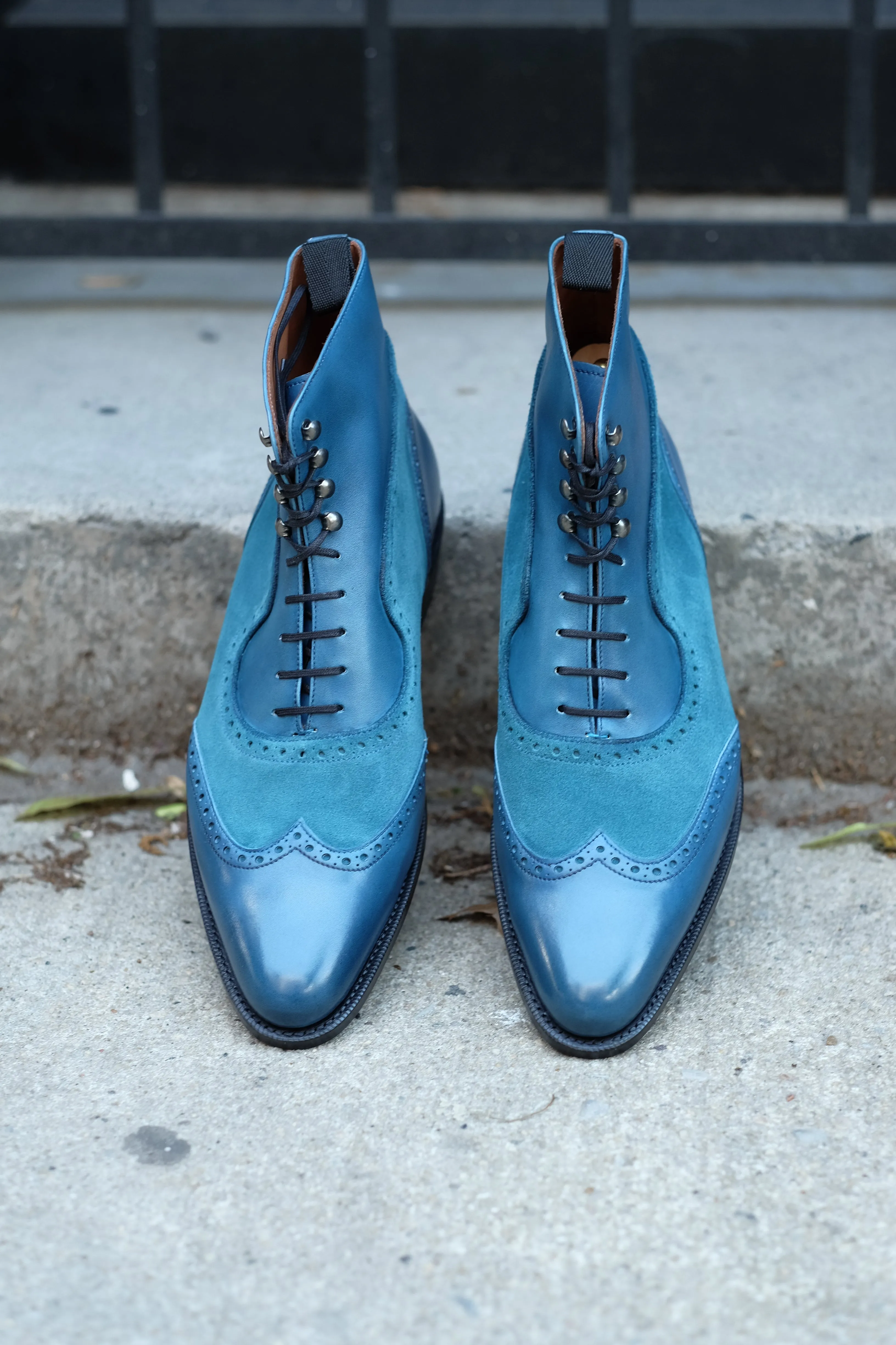 Starkey - MTO - Shaded Teal Calf / Teal Suede  - JKF Last - Single Leather Sole