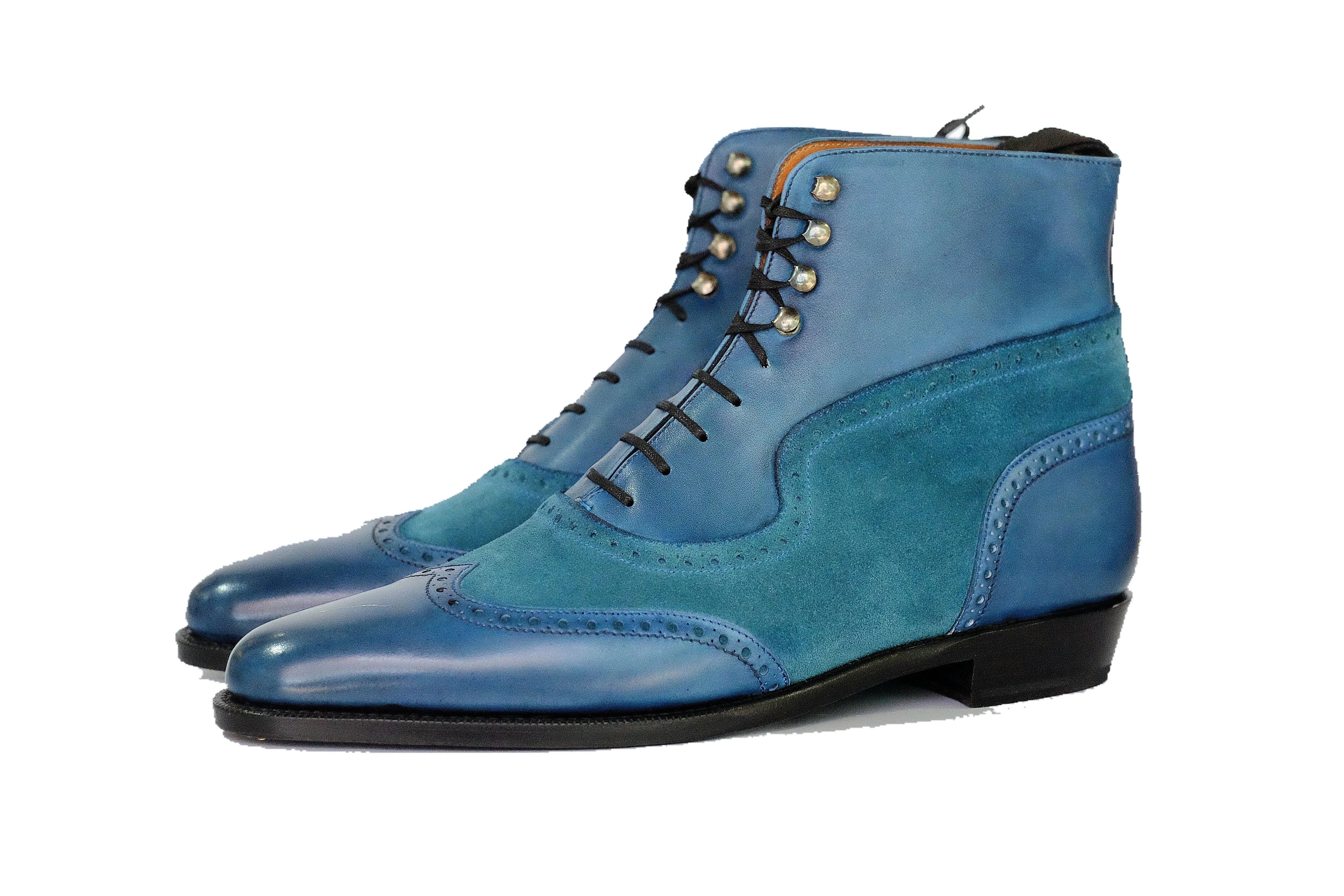 Starkey - MTO - Shaded Teal Calf / Teal Suede  - JKF Last - Single Leather Sole