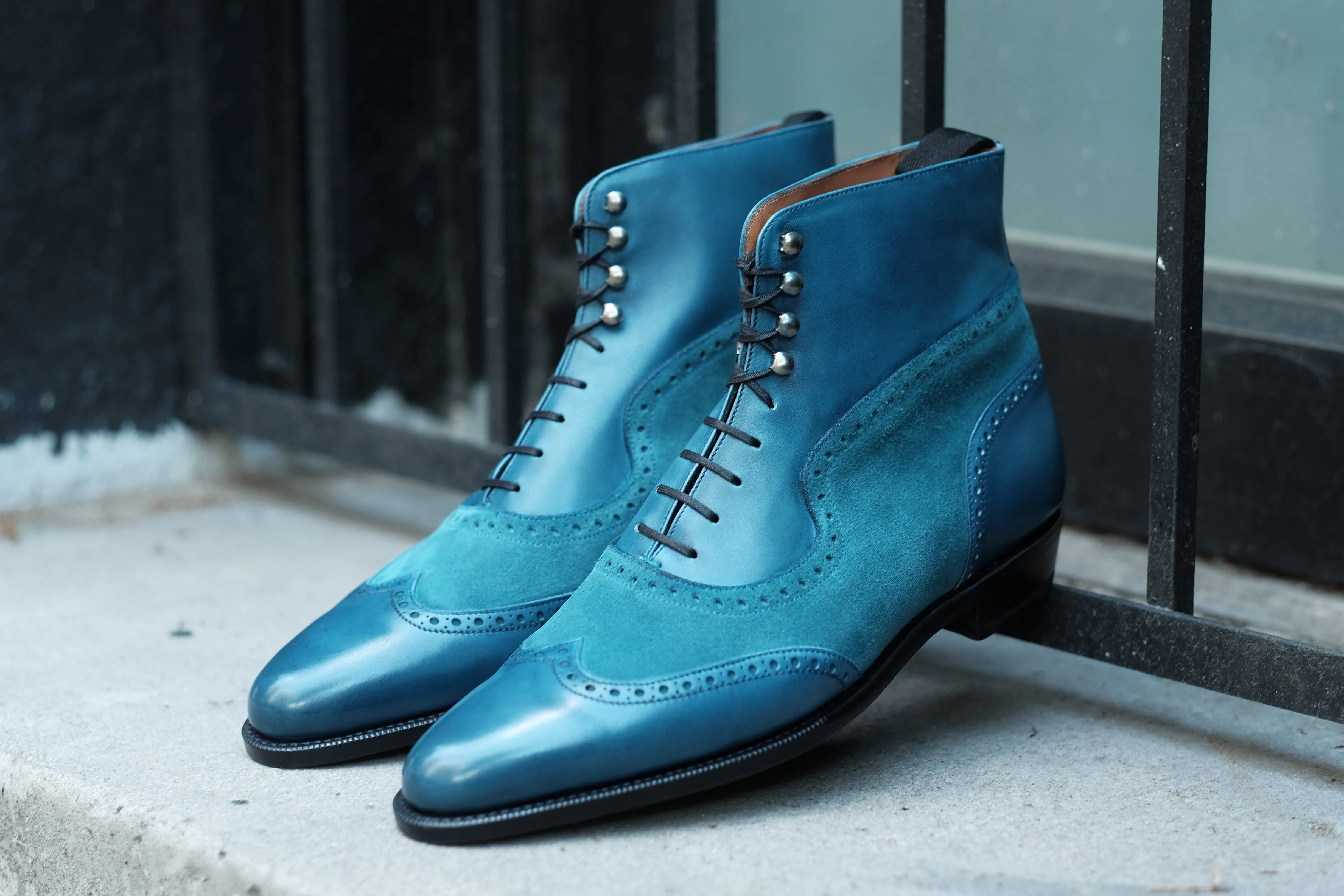 Starkey - MTO - Shaded Teal Calf / Teal Suede  - JKF Last - Single Leather Sole