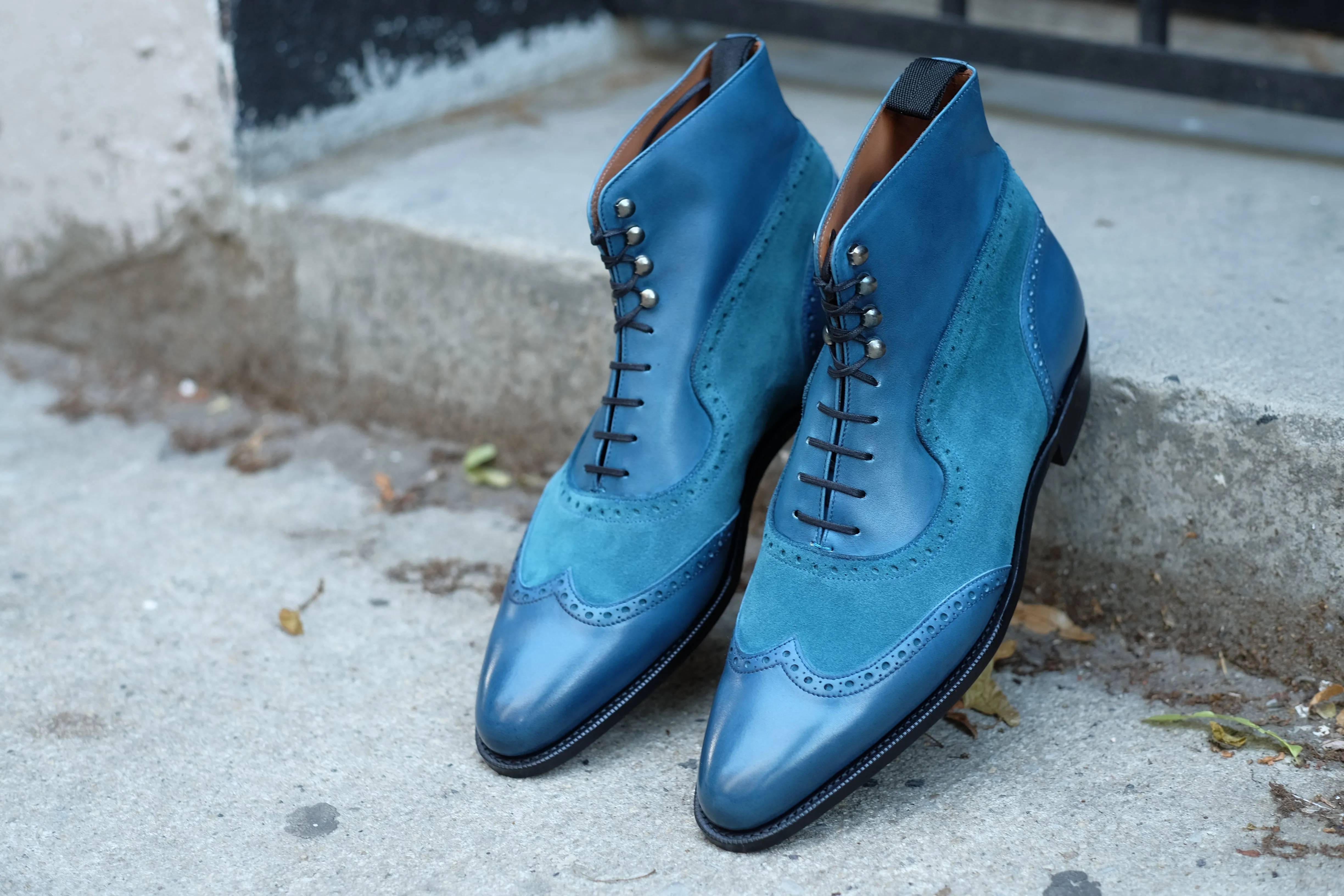 Starkey - MTO - Shaded Teal Calf / Teal Suede  - JKF Last - Single Leather Sole