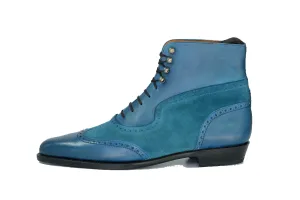 Starkey - MTO - Shaded Teal Calf / Teal Suede  - JKF Last - Single Leather Sole