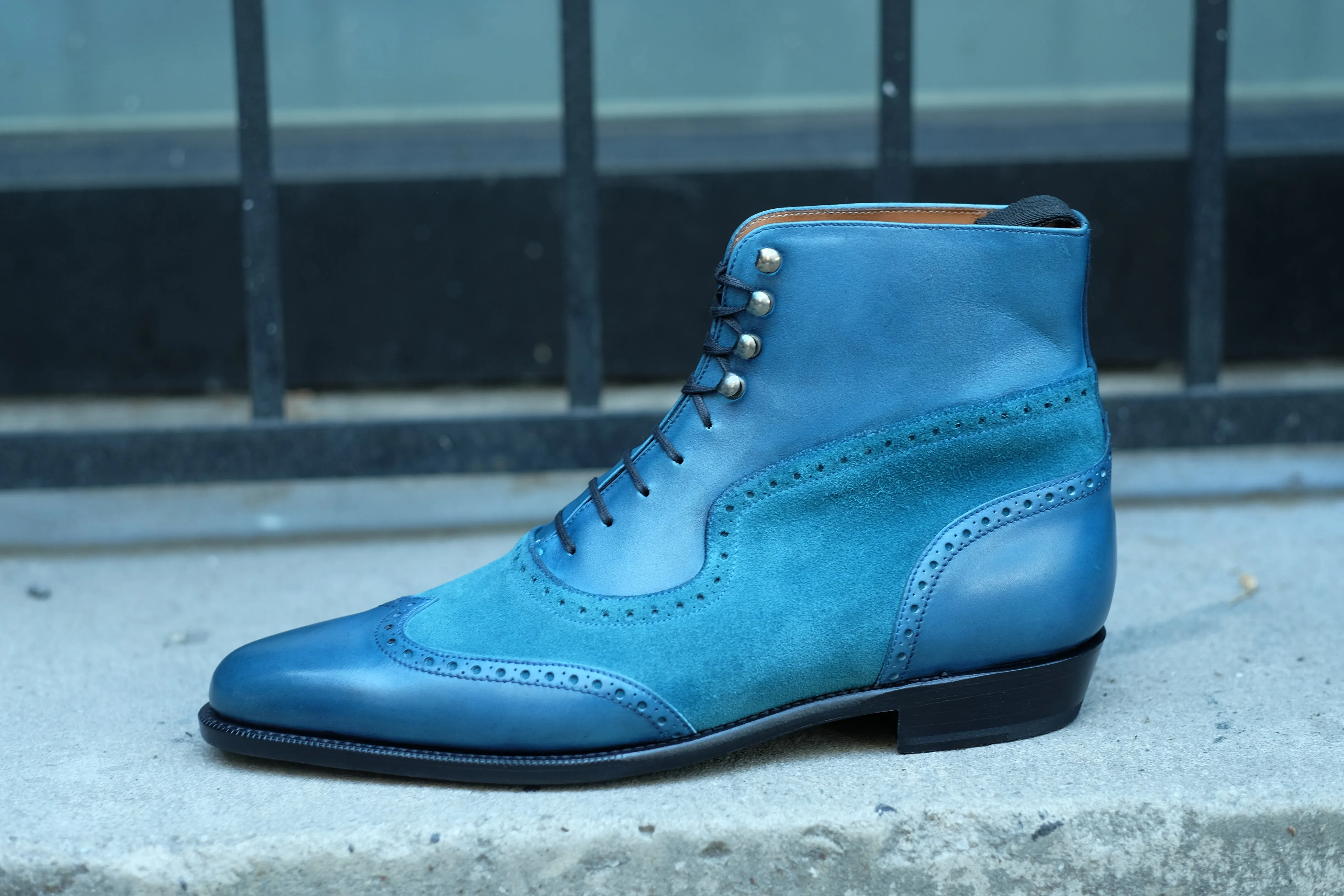 Starkey - MTO - Shaded Teal Calf / Teal Suede  - JKF Last - Single Leather Sole