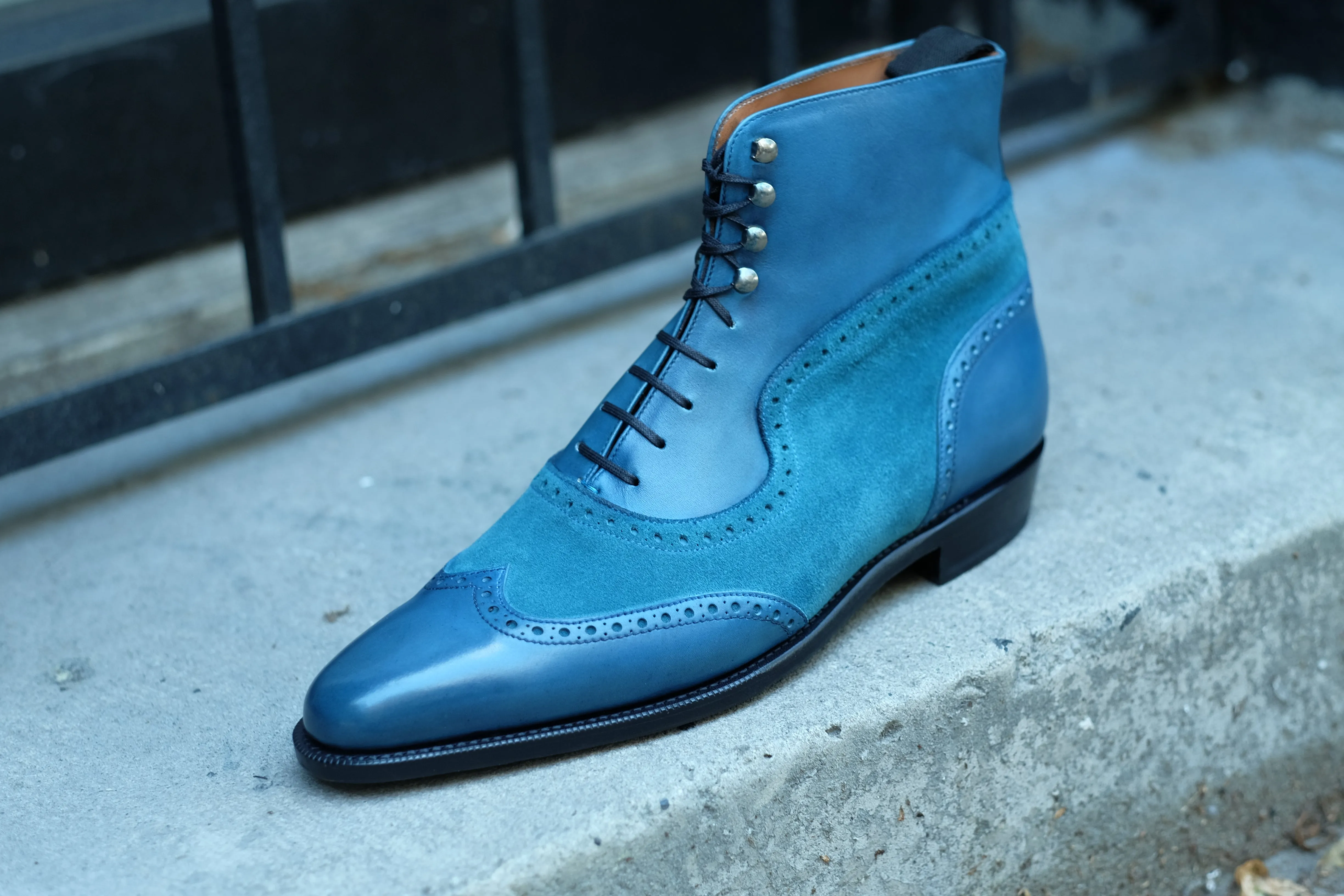 Starkey - MTO - Shaded Teal Calf / Teal Suede  - JKF Last - Single Leather Sole