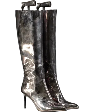 STEVE MADDEN Grey Lovable Patent Heeled Boots UK 6 EU 39 👠