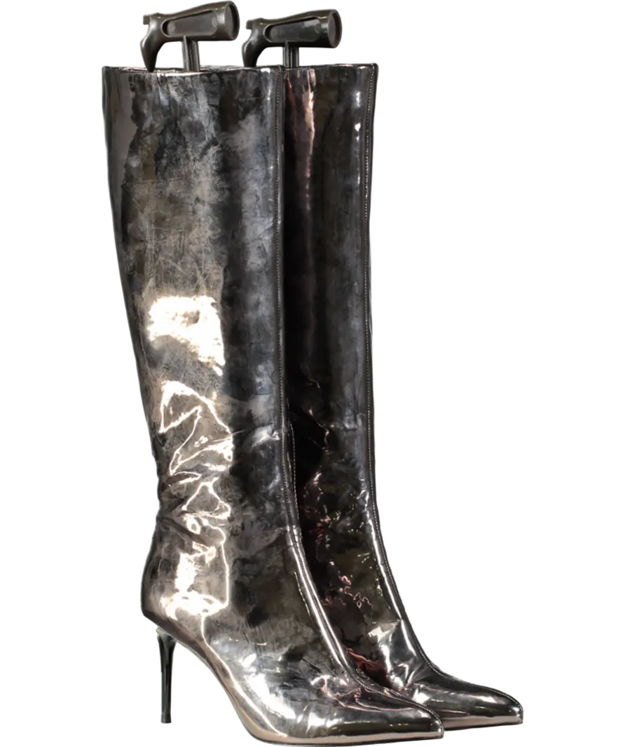 STEVE MADDEN Grey Lovable Patent Heeled Boots UK 6 EU 39 👠