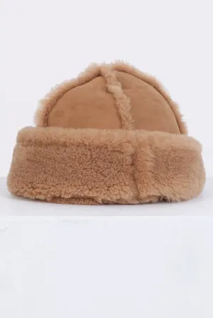 Suede Back Curly Seam Out Cap in Tan