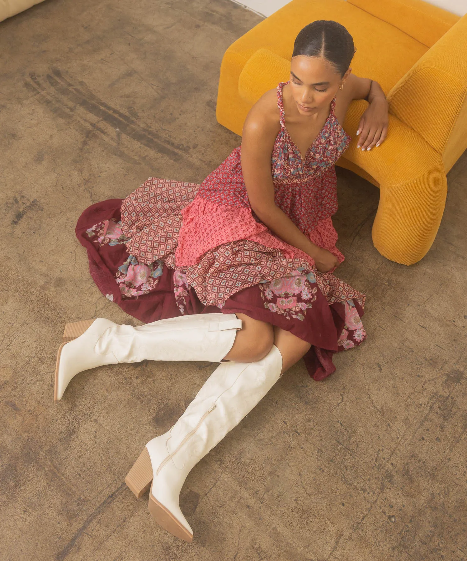 The Astrid | White Knee High Embroidered Cowboy Boot