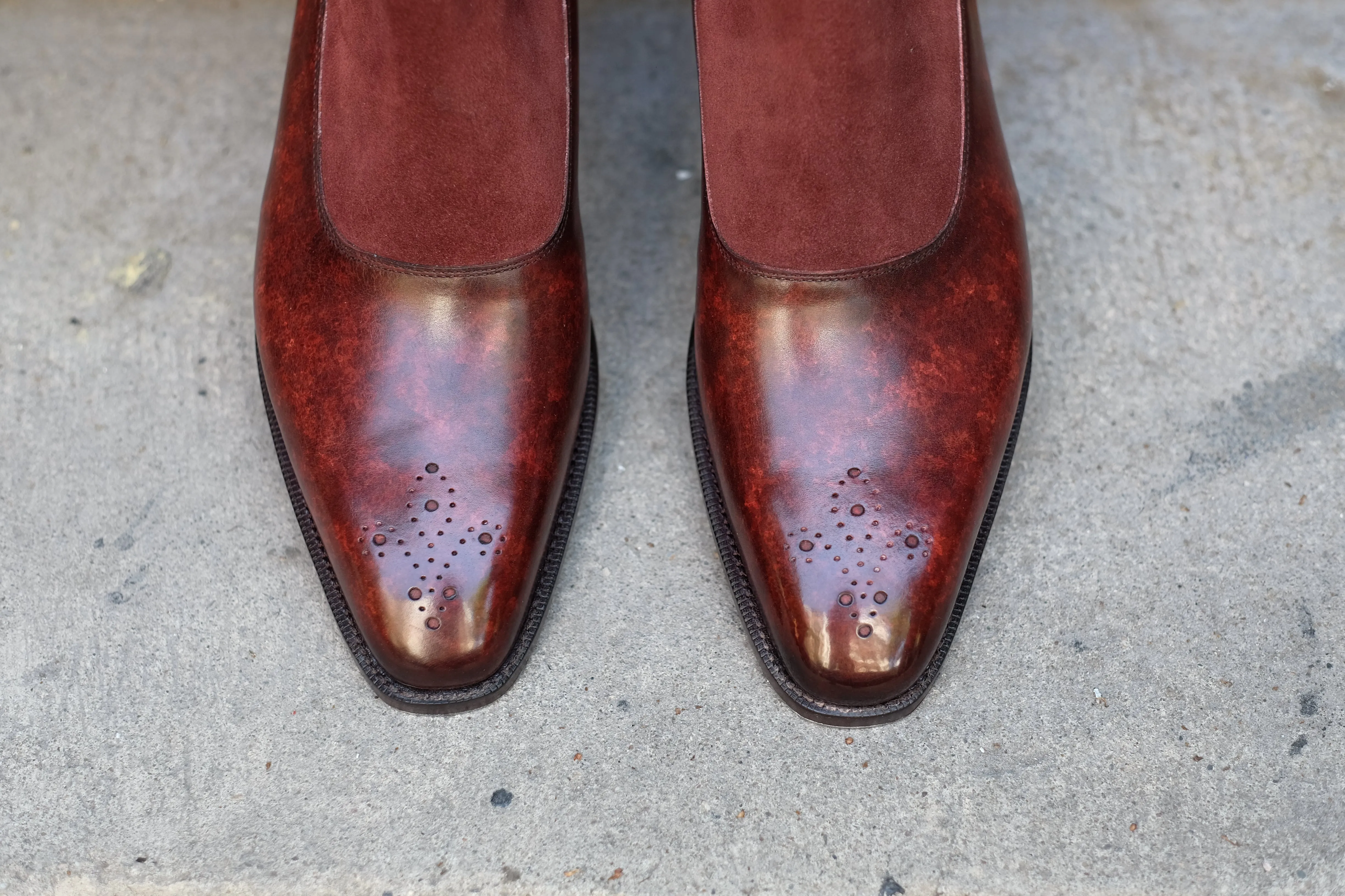 The RL - MTO - Walnut Marble Patina / Burgundy Suede - LPB Last - Single Leather Sole