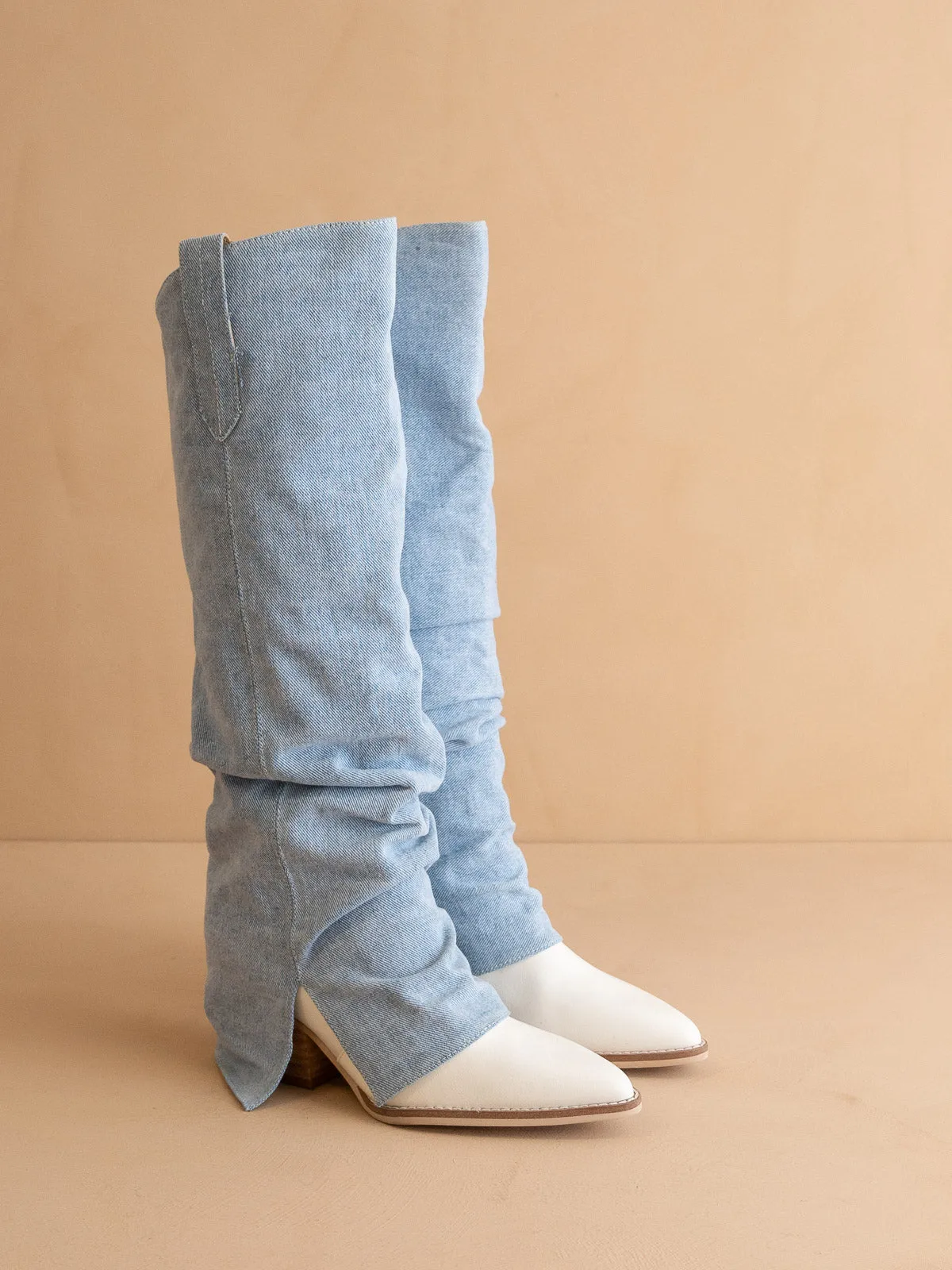 The Thea | Denim Fold Over Slit Jean Boot