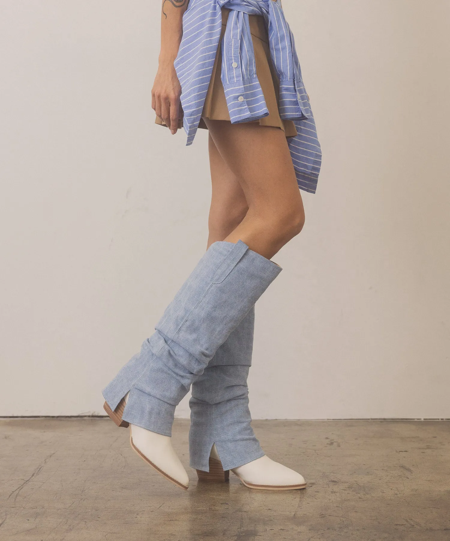 The Thea | Denim Fold Over Slit Jean Boot