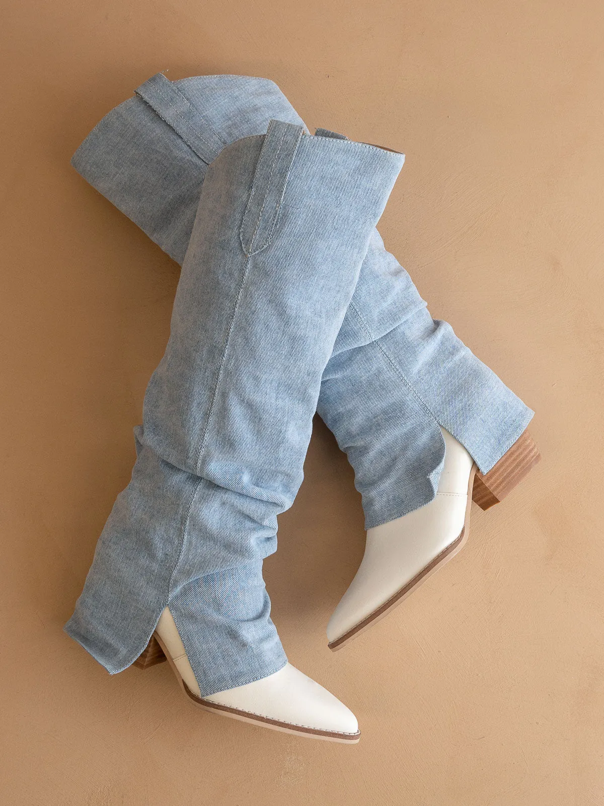 The Thea | Denim Fold Over Slit Jean Boot