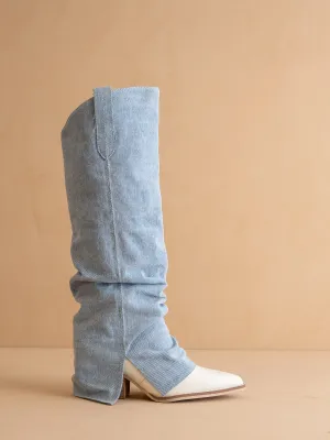 The Thea | Denim Fold Over Slit Jean Boot