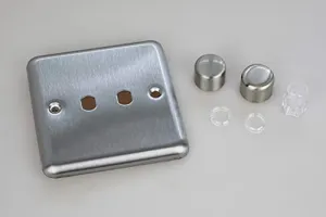 Varilight Matrix 2-Gang Single Plate Unpopulated Dimmer Kit. Classic Matt Chrome Finish (Brushed Steel Effect) Finish