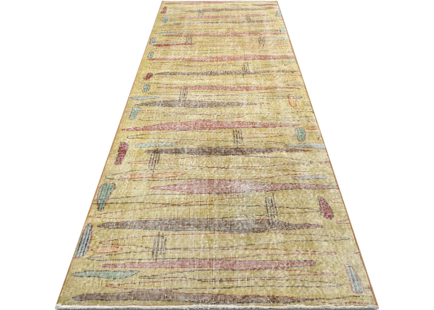Vintage Turkish Mid-Century-Modern Runner - 3'4" x 10'2"