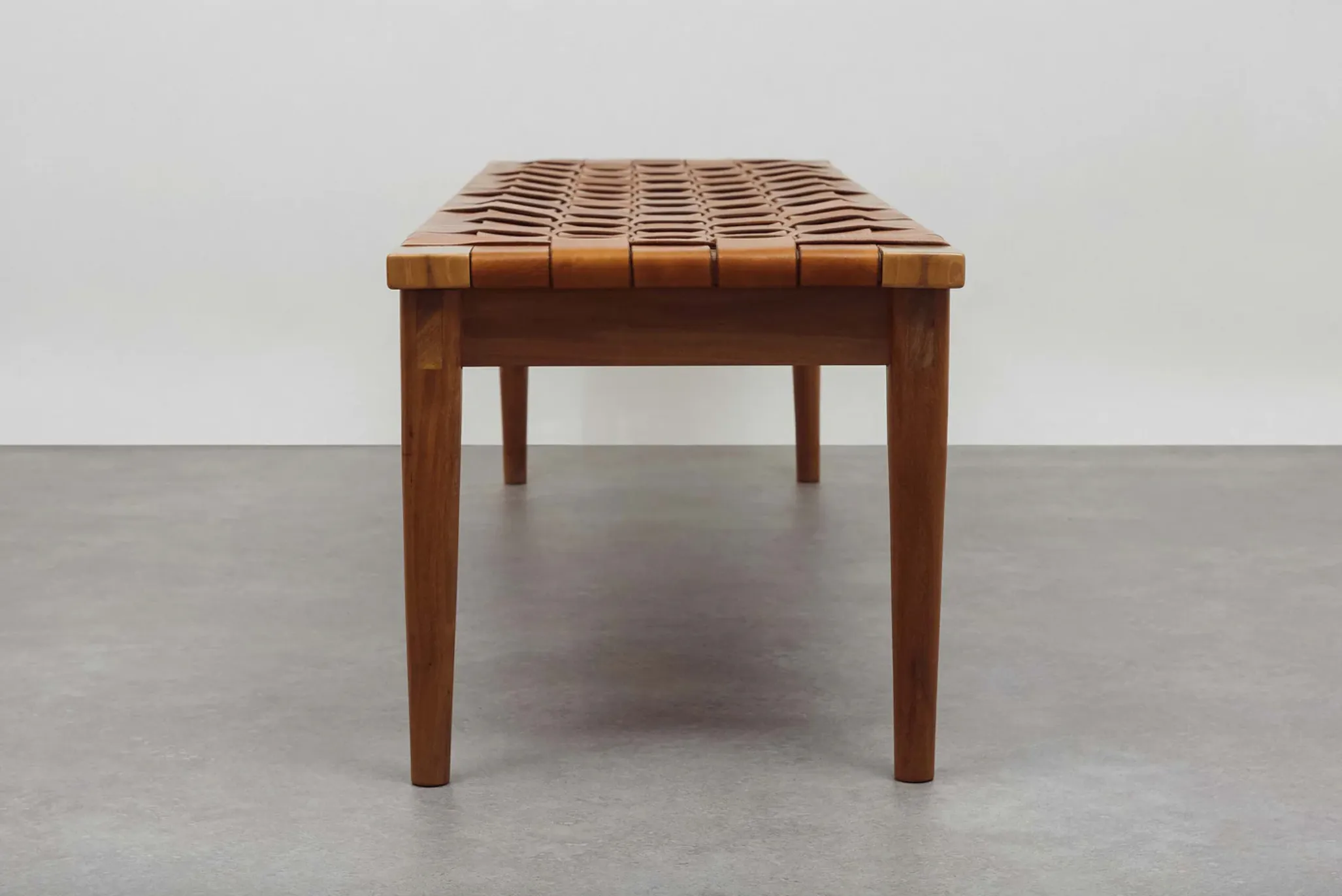 Walnut Bench with Woven Leather Seat
