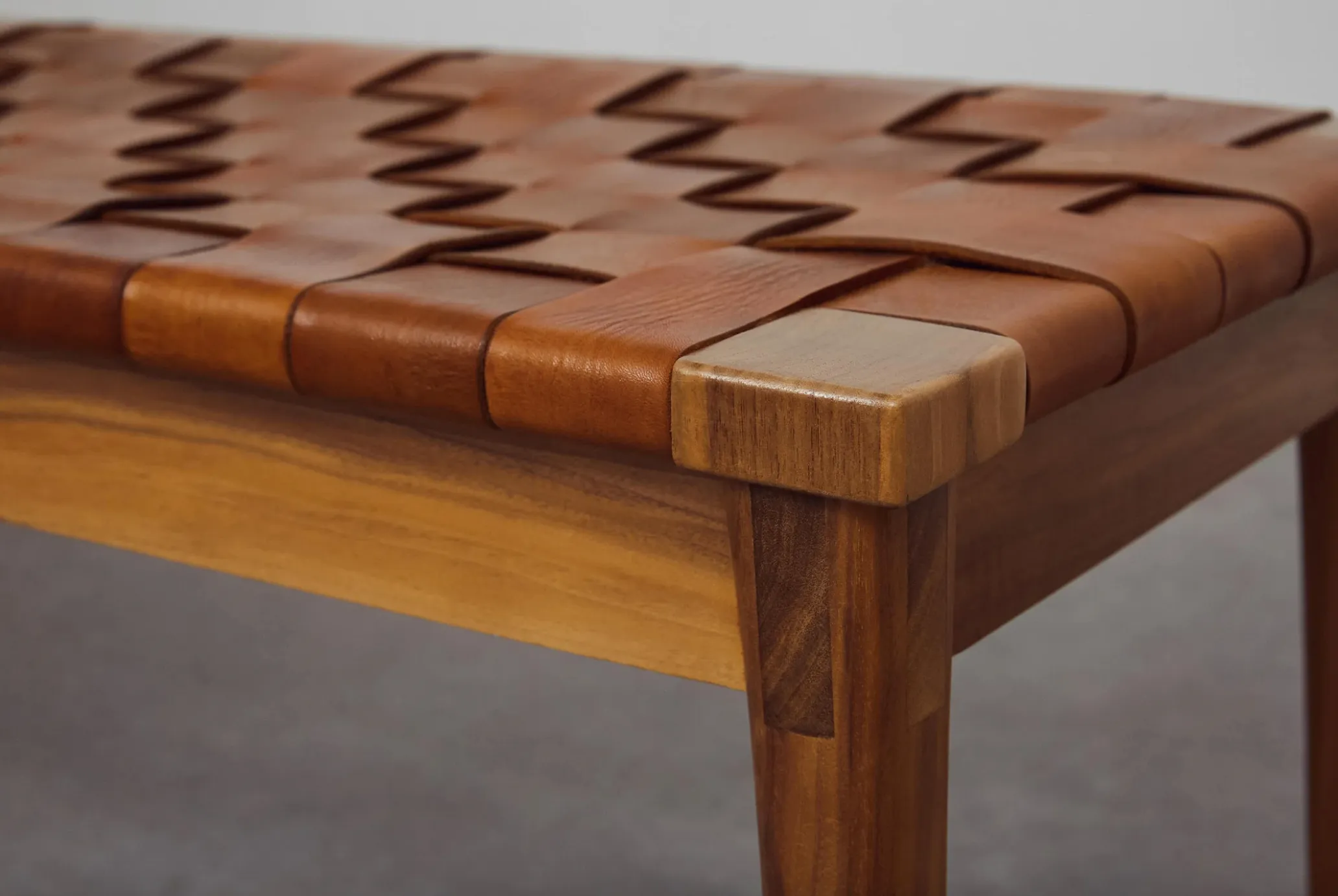 Walnut Bench with Woven Leather Seat