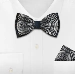 WHITE WOVEN BOW TIE & HANKIE SET