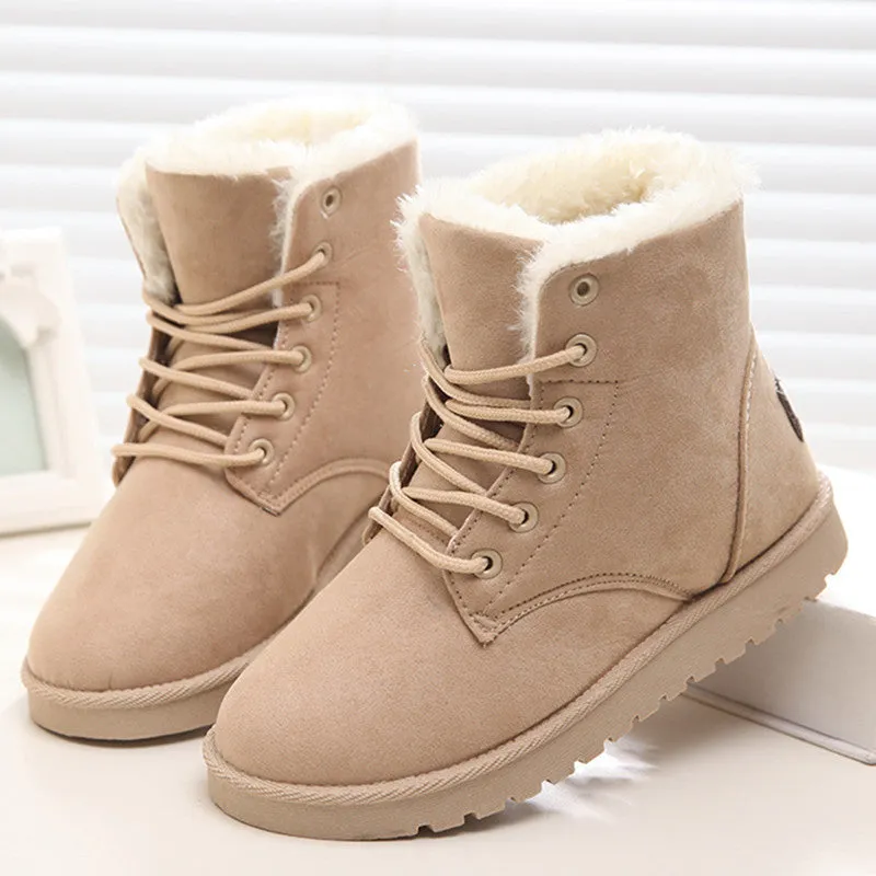 Women's Winter Faux Suede Ankle Snow Boots - Beige/Black/Pink/Gray