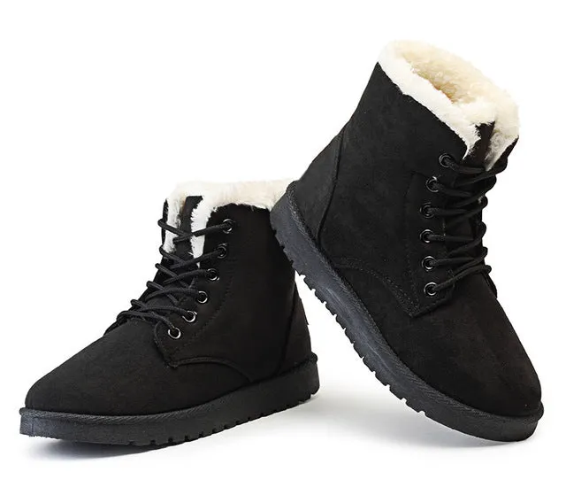Women's Winter Faux Suede Ankle Snow Boots - Beige/Black/Pink/Gray