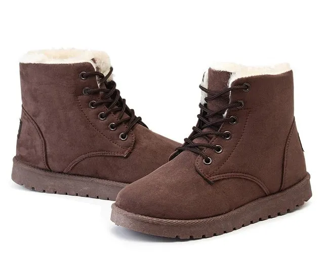 Women's Winter Faux Suede Ankle Snow Boots - Beige/Black/Pink/Gray