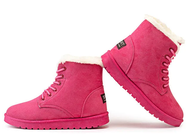 Women's Winter Faux Suede Ankle Snow Boots - Beige/Black/Pink/Gray